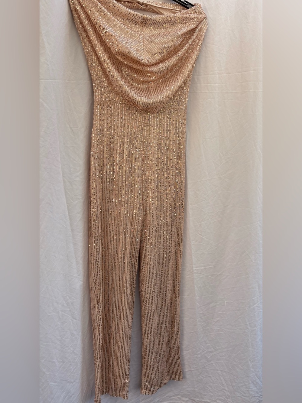Sequin Cowl Neck Jumpsuit in gold color size small